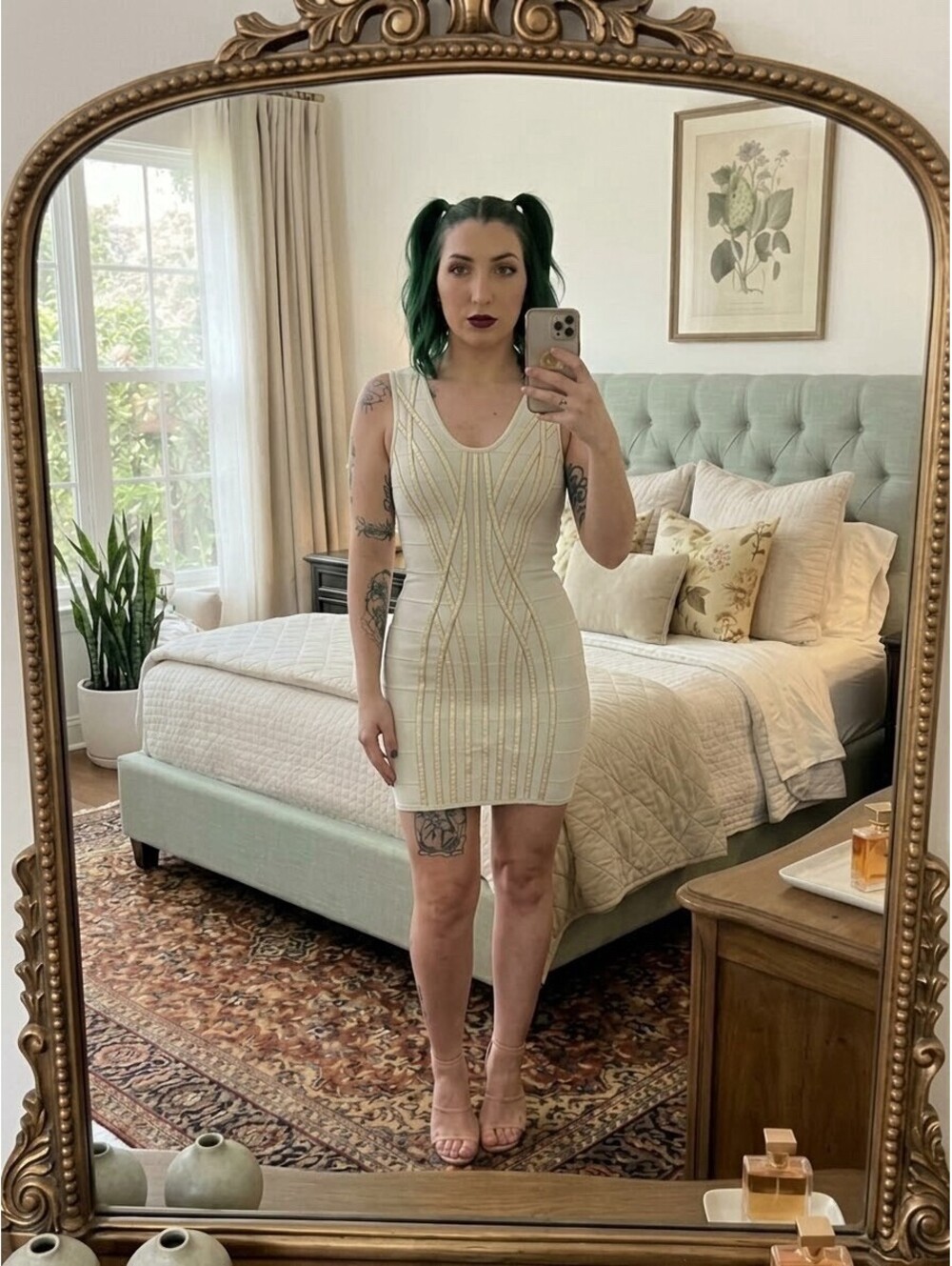Wow Couture Off White Cream Bandage Mini Dress Geometric Cage Panel Bodycon S